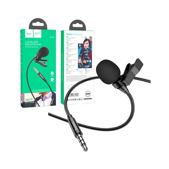 Micrófono Hoco L14 Lavalier para 3,5mm Cabo de 2m Negro